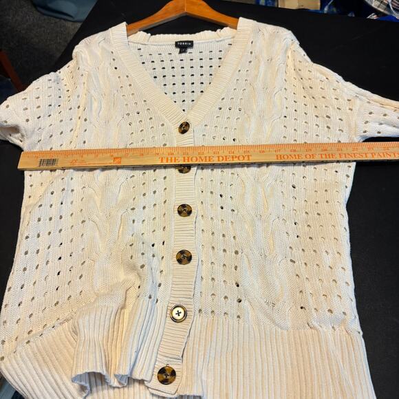 Torrid 1X Ivory Open Knit Button Front Cardigan 100% Cotton Cozy Sweater - Picture 5 of 6